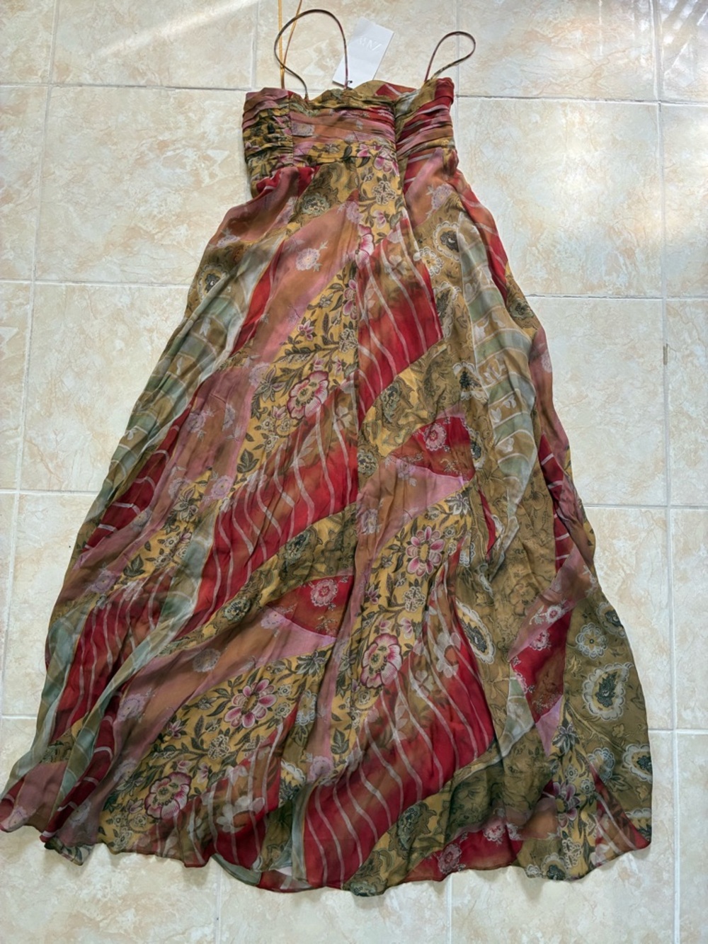NEW Zara Red, Olive & Gold Floral Maxi Dress